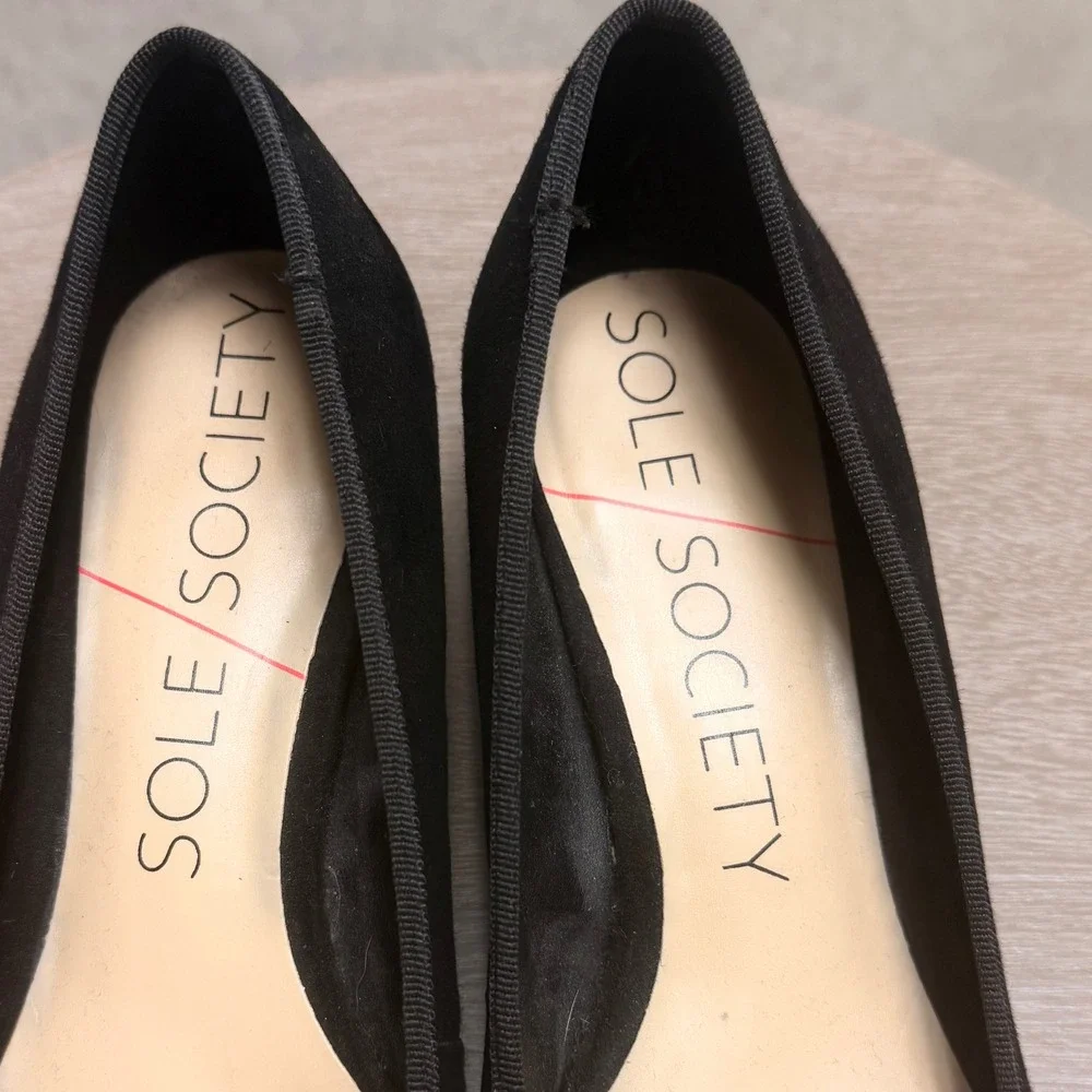 Sole Society 8B Womens Black Suede Block Silver Metallic Glam Chic Classic Heel